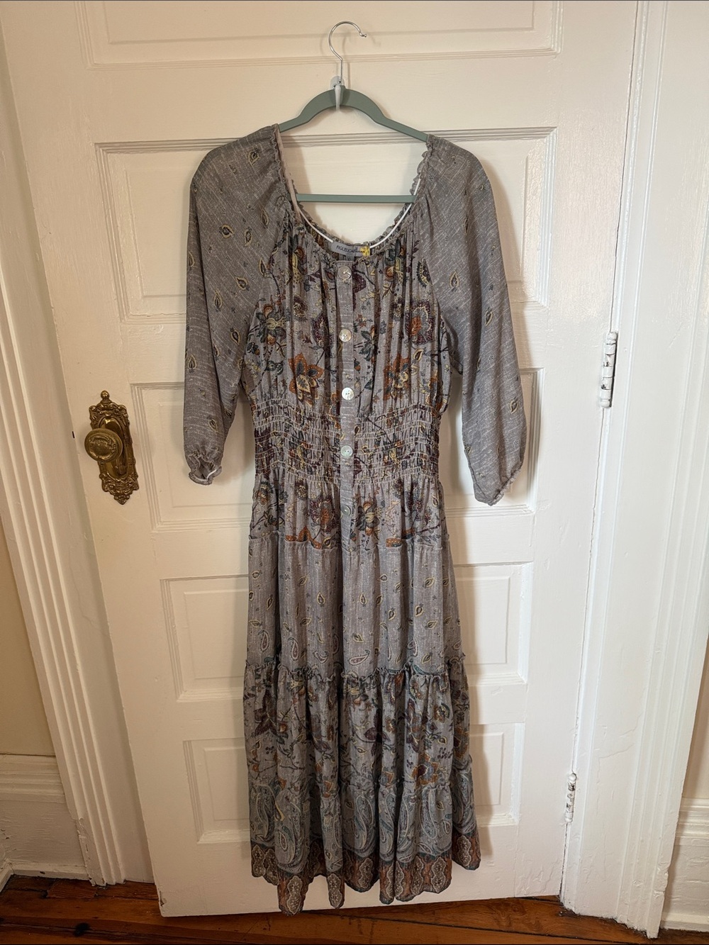 Boho Tiered Maxi Dress in Gray Paisley